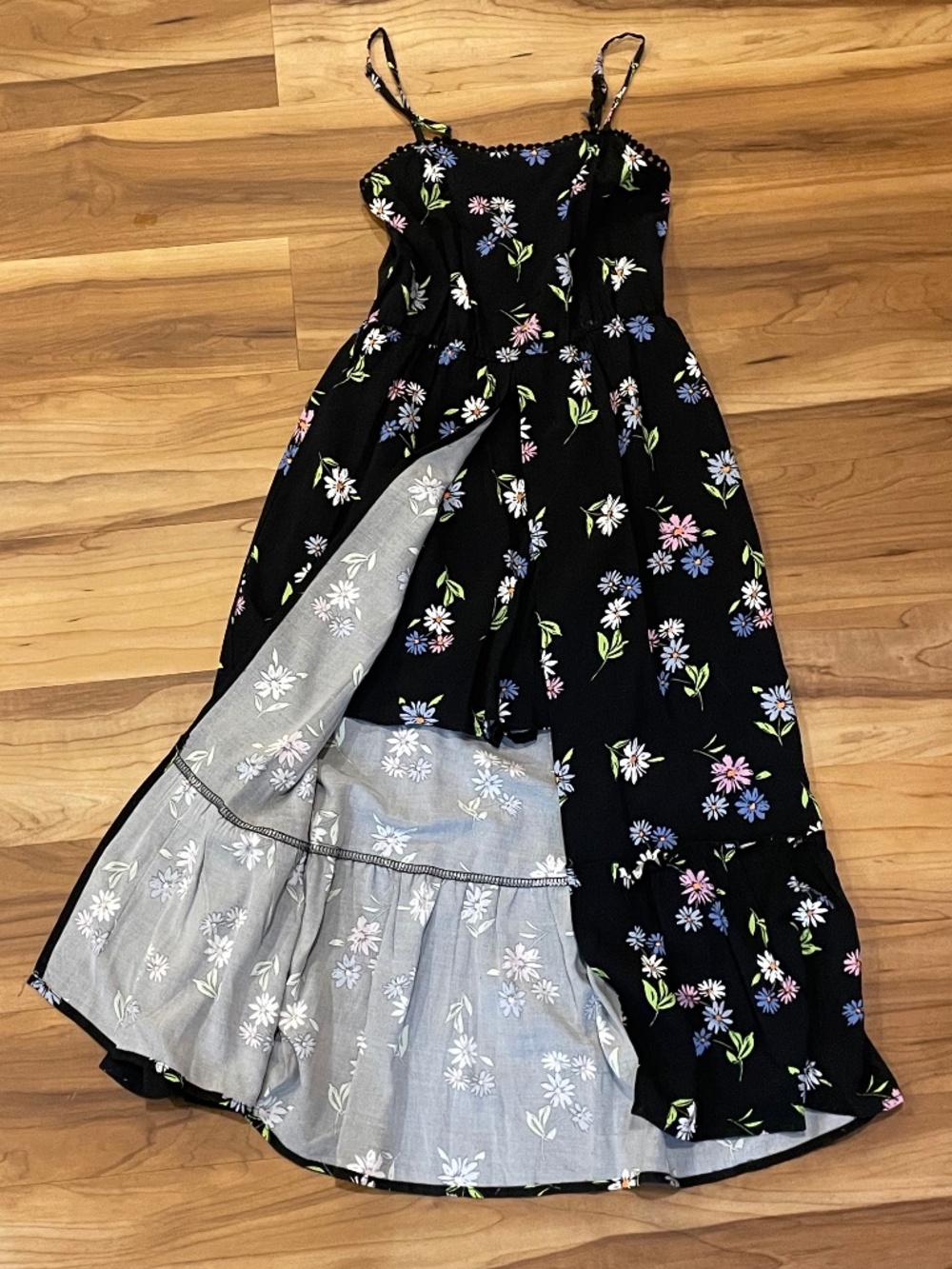 Art Class Black Daisy Floral Tiered Maxi Romper Dress with Built-In Shorts M  🌟